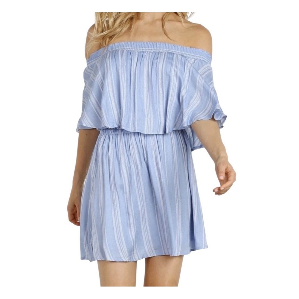 Show Me Your Mumu Casista Dress Womens Large Off Shoulder‎ Mini Periwinkle Beach
